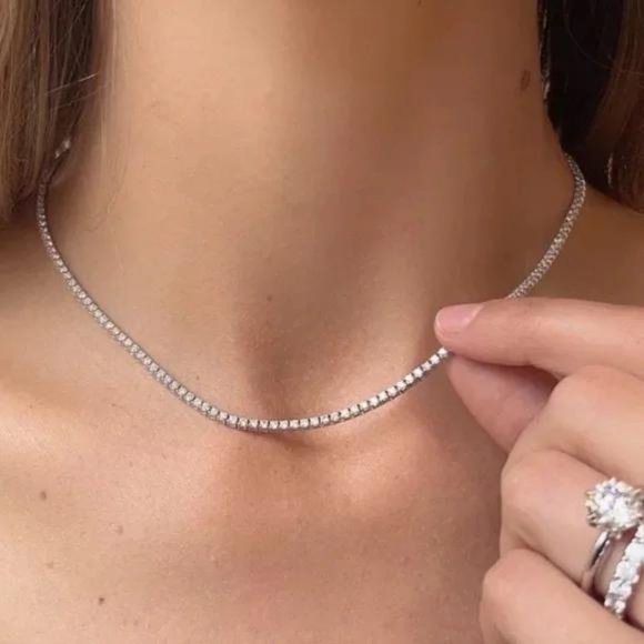 Jewelry - NEW “18” TENNIS 925 STERLING SILVER DIAMOND CHOKER NECKLACE